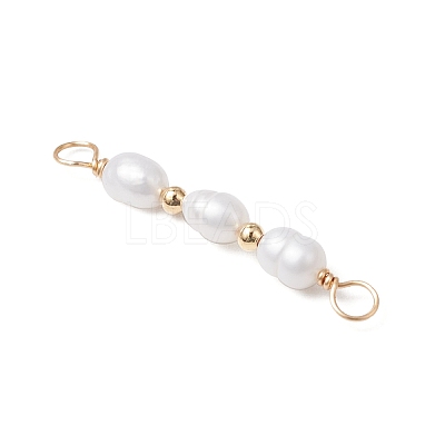 Natural Cultured Freshwater Pearl Rice Beaded Connector Charms PALLOY-JF03703-1