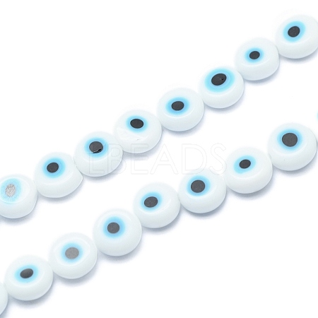 Handmade Evil Eye Lampwork Flat Round Bead Strands LAMP-L058-12mm-14-1