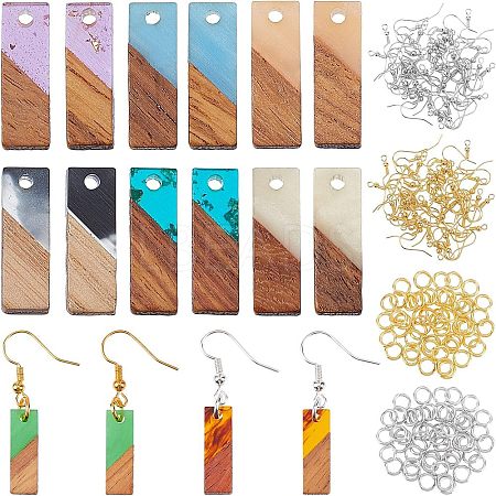 DIY 8 Pairs Rectangle Resin & Walnut Wood Earring Makings DIY-FH0001-87-1