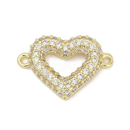 Brass Clear Cubic Zirconia Heart Connector Charms KK-D317-148G-1