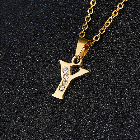 201 Stainless Steel Crystal Rhinestone Initial Pendant Necklaces FS-WG3A711-25-1