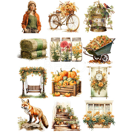 12Pcs 12 Styles Autumn Girl  Paper Sticker PW-WGEEFEF-02-1