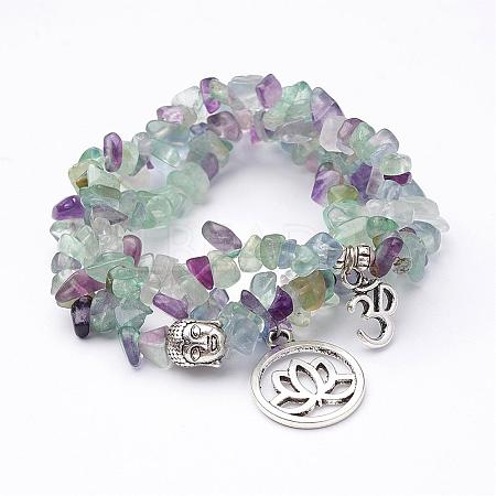 Natural Fluorite Stretch Bracelet Sets BJEW-JB02621-1