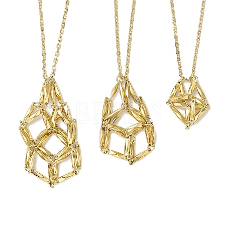 3 Pcs Crystal Stone Cage Pendant Necklaces NJEW-JN04751-02-1