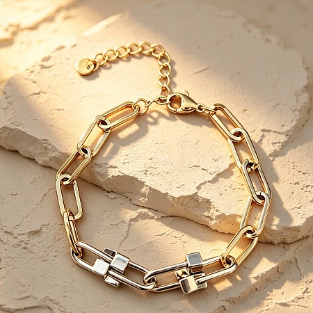 Dou Tone 304 Stainless Steel Paperclip Chain Bracelets WGBC220-01-1