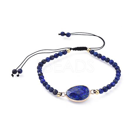Adjustable Natural Lapis Lazuli(Dyed) Braided Bead Bracelets BJEW-JB04559-02-1