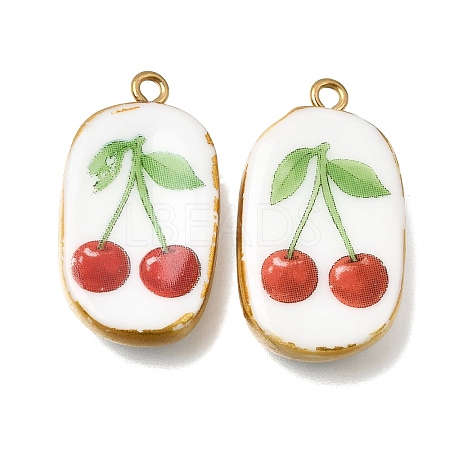 Fruit & Floral & Animals Printed Handmade Porcelain Pendants X-STAS-Z207-01G-09-1