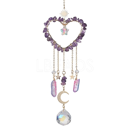 Natural Amethyst Chip Beads with Brass Findings Pendant Decorations HJEW-JM01814-02-1