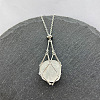 Natural Quartz Crystal Nuggets Macrame Pouch Pendant 201 Stainless Steel Chain Necklaces FS-WG7A779-01-1