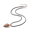 Natural Picture Jasper Leaf Cage Pendant Necklace with Waxed Cords NJEW-TA00035-04-1