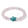 Natural Rose Quartz & Synthetic Turquoise Turtle Beaded Stretch Bracelet BJEW-JB09699-02-1
