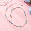 Faceted Round Natural Amazonite and Rice Natural Pearl Beaded Necklaces for Women NJEW-JN05816-04-1
