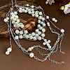 2Pcs Cross Alloy & Plastic Imitation Pearl Pendant Multi Layered Necklaces for Women FS-WG87448-01-3