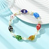 Handmade Millefiori Glass & Natural Cultured Freshwater Pearl Beads Stretch Bracelets for Women BJEW-JB13848-1