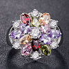 Cubic Zirconia Flower Finger Ring PW-WG24646-05-2