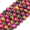 Natural Rose Tiger Eye(Dyed & Heated) and Yellow Tiger Eye(Dyed & Heated) Beads Strands X-G-G101-8mm-1-1