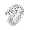 201 Stainless Steel Leaf Wrap Open Cuff Ring for Women RJEW-N038-103P-1