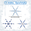 6Pcs 3 Styles Glass Beaded Snowflake Multi-Strand Links PALLOY-SP00003-2