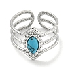 304 Stainless Steel Synthetic Turquoise Cuff Rings G-Z056-03P-04-2