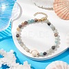 Natural Flower Amazonite &  Synthetic Turquoise Charm Anklets for Women AJEW-AN00616-02-2