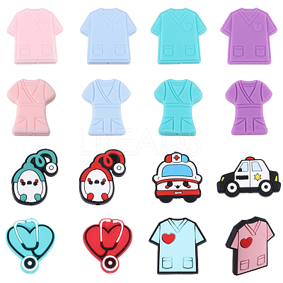 16Pcs 16 Styles Medical Theme Food Grade Eco-Friendly Silicone Focal Beads SIL-CA0003-31-1