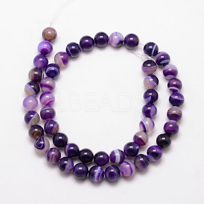 Natural Striped Agate/Banded Agate Bead Strands X-G-K166-13-8mm-04-1