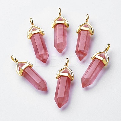 Cherry Quartz Glass Double Terminated Pointed Pendants G-G902-C09-1