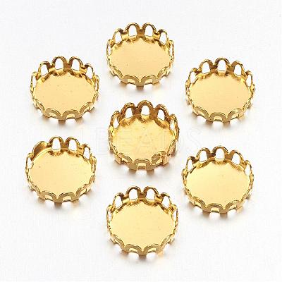Flat Round Brass Lace Edge Bezel Cups X-KK-C1764-3-G-1
