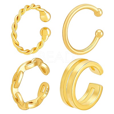 4Pcs 4 Styles 925 Sterling Silver Cuff Earrings EJEW-PH0001-38G-1