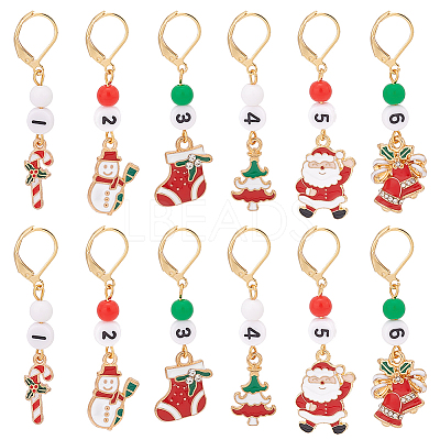 Christmas Theme Alloy Enamel with Rhinestone Pendant Stitch Markers HJEW-AB00351-1