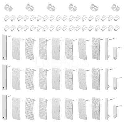 60Pcs 10 Style Rectangle Shape 201 & 304 Stainless Steel Stud Earring Finding STAS-PH0005-29-1