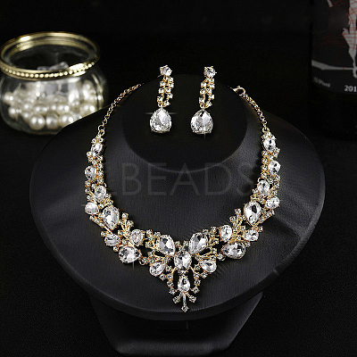 Teardrop Alloy Rhinestone Pendant Necklaces & Stud Dangle Earrings Sets WGA4CA9-05-1