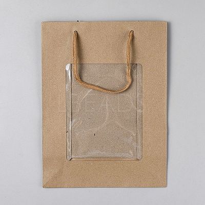 Kraft Paper Visible Window Gift Bags with Rope Handles ABAG-WH0038-76B-1