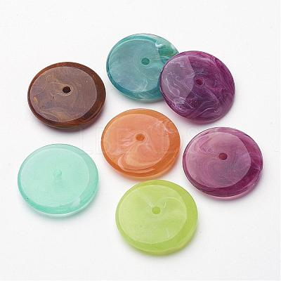 Flat Round Imitation Gemstone Acrylic Beads X-OACR-R040-M-1