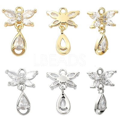 4Pcs 2 Colors Brass Micro Pave Cubic Zirconia Pendants KK-YW0004-42-1
