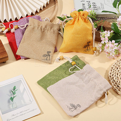 24Pcs 6 Colors Flower Printed Cloth Drawstring Bags ABAG-CA0001-22C-1