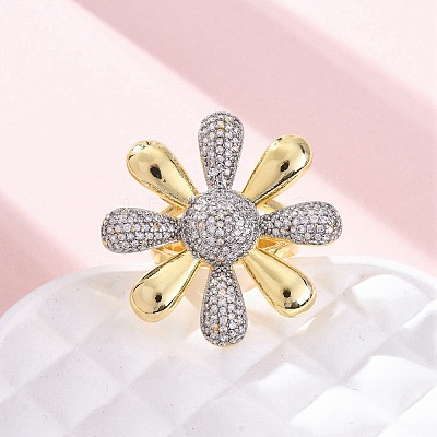Brass Micro Pave Clear Cubic Zirconia Cuff Rings for Women RJEW-H248-02GP-1