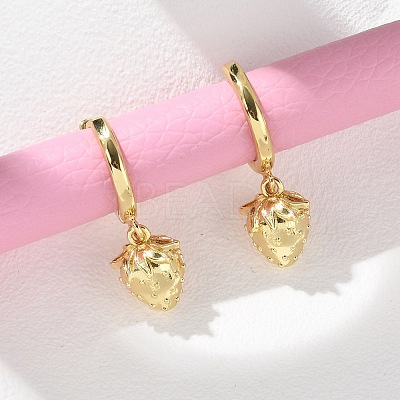 Brass Strawberry Hoop Earrings EJEW-M077-19G-01-1