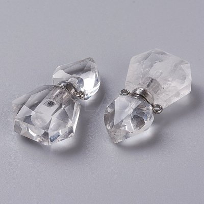 Hexagon Natural Quartz Crystal Perfume Bottle Pendants G-H241-03E-P-1