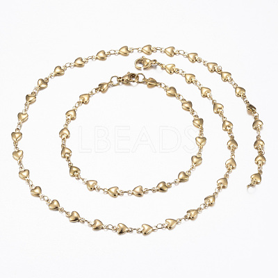 304 Stainless Steel Heart Link Chain Jewelry Sets SJEW-H103-A-01G-1