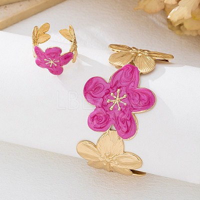 Flower Iron Enamel Cuff Bangles & Cuff Rings Sets for Women FS-WGED47D-01-1