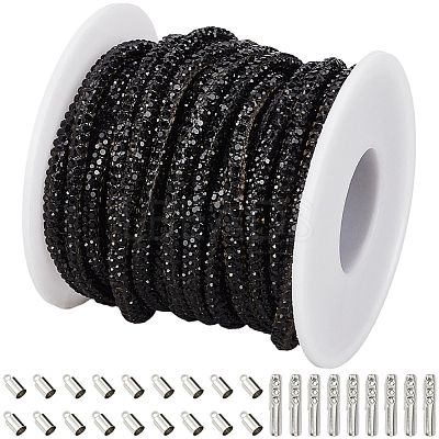 7.1 Yards Glass Rhinestone Synthetic Rubber Round Cord DIY-GF0013-74C-1