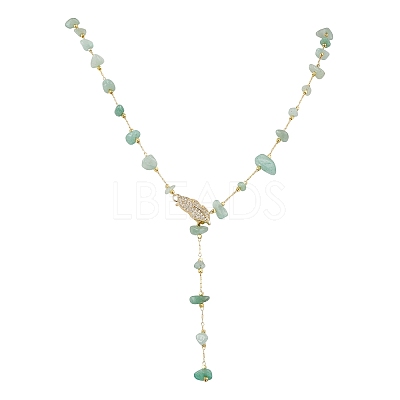 Natural Green Aventurine Chip Handmade Link Chain Necklaces NJEW-JN05811-02-1