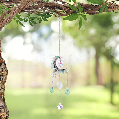 Moon & Star Alloy Hanging Ornaments HJEW-TADJ0023-1