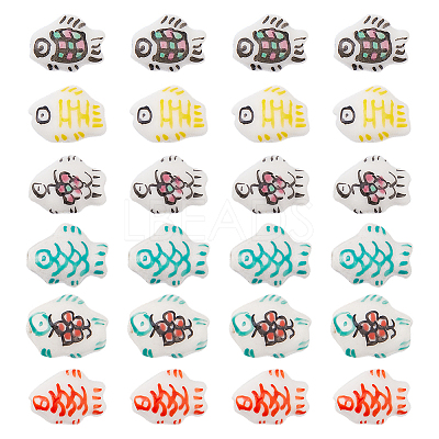24Pcs 6 Colors Handmade Printed Porcelain Beads PORC-HS0001-01-1