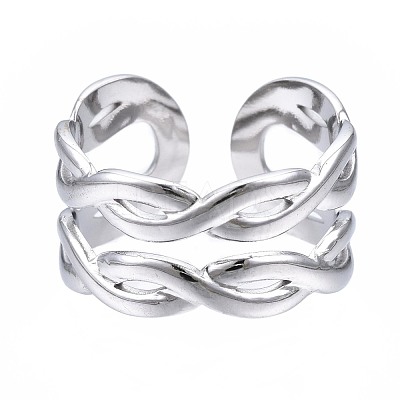 Non-Tarnish 304 Stainless Steel Twist Wrap Open Cuff Ring RJEW-T023-06P-1