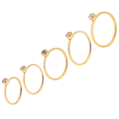 5Pcs 5 Style Flat Round Rhinestone Finger Rings RJEW-UN0001-08-1