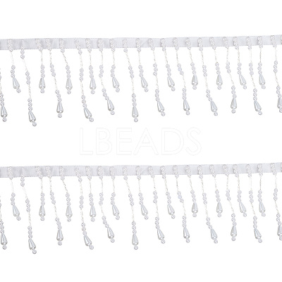 2Yards Polyester with Plastic Imitation Pearl Beads Tassel Ribbons OCOR-GF0004-99A-1