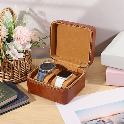Imitation Leather Double Watch Storage Zipper Boxes CON-WH0089-227B-1