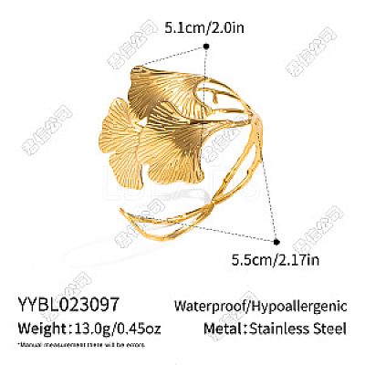 304 Stainless Steel Vintage Leaf Open Cuff Bangles for Women EU1082-1